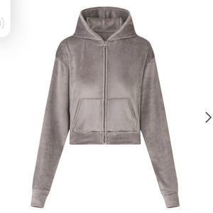 Skims Cropped Velour Hoodie - Smoke - XXL